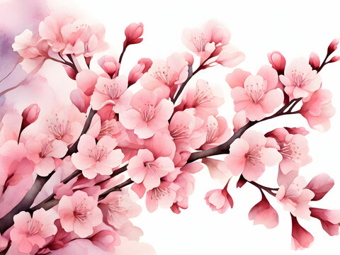 water color cherry blossom sakura branch of tree