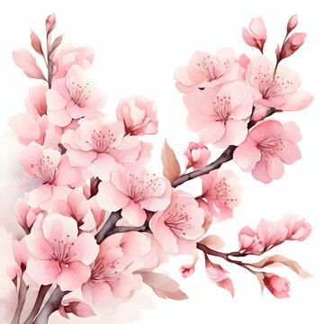 water color cherry blossom sakura branch of tree