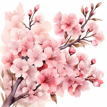 water color cherry blossom sakura branch of tree