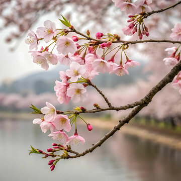 water color cherry blossom sakura branch of tree