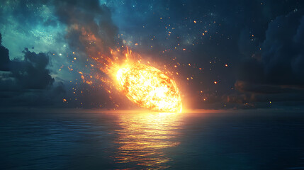 1. a glowing meteor crashing into a serene ocean, creating an immense, radiant splash. (1)