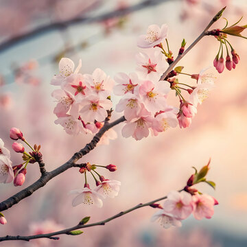 water color cherry blossom sakura branch of tree