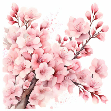 water color cherry blossom sakura branch of tree