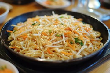 Steaming Pad Thai noodles restaurant lunch