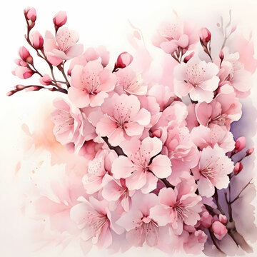 water color cherry blossom sakura branch of tree
