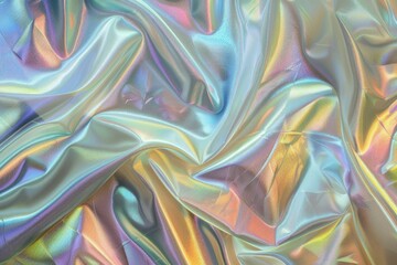 Aufkleber - Shiny holographic wrinkled fabric creating an abstract wavy pattern with pastel colors