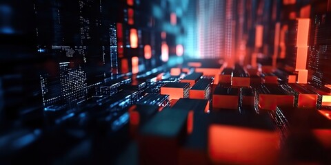 Poster - Digital background perfect for tech processes, neural networks, artificial intelligence, data transfer and encryption, digital archives, sound and graphic presentations, science, education, etc.