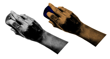 Aufkleber - Trendy halftone Retro hands elements. A Set Halftone style retro hand illustrations on a Transparent background. Black and white and a vintage color scheme. perfect for Poster