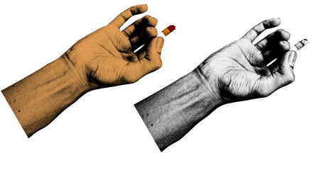 Aufkleber - Trendy halftone Retro hands elements. A Set Halftone style retro hand illustrations on a Transparent background. Black and white and a vintage color scheme. perfect for Poster