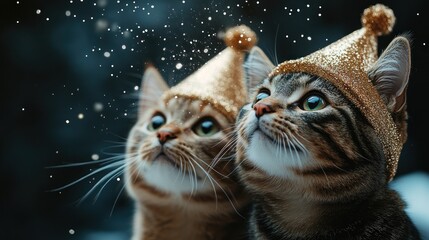  Festive cats snow winter wonderland holiday card