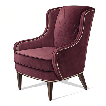 Burgundy velvet armchair isolated on a  white background. Vector illustration.
