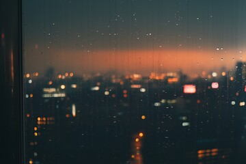 Aufkleber - Raindrops on a window with city lights blurred in the background