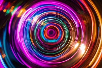 Poster - Hypnotic spirals of vibrant neon hues radiating outward from the center