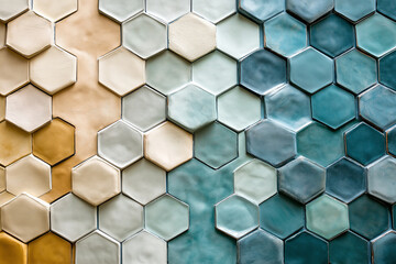 Poster - Gradient hexagonal tiles shifting in shades from warm to cool tones