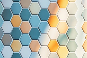 Poster - Gradient hexagonal tiles shifting in shades from warm to cool tones