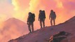 © Myrendi - Astronauts ascend a Martian mountain at sunset