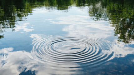 Wall Mural - Rippling water reflects trees and clouds, creating serene atmosphere