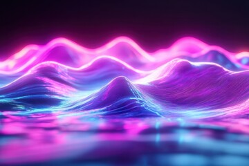 Poster - Colorful abstract waves with neon lighting creating a dynamic visual effect at night