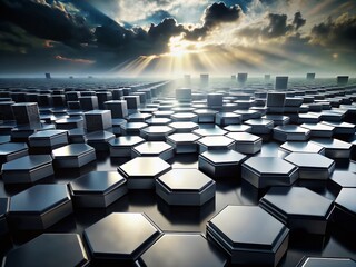Poster - Abstract Black and White Hexagonal Technology Landscape Background