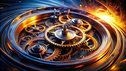 Aufkleber - Abstract Clockwise Rotation: Double Exposure Photography of swirling vortex and gears