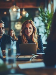 Poster - Businesswoman using laptop during meeting