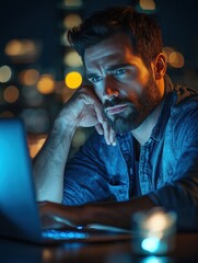 Poster - A man working on his laptop in an office setting.