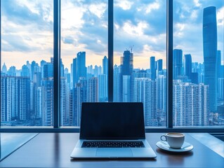Poster - Modern Office Workspace with Cityscape View