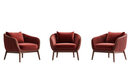 Poster - A vintage red leather armchair with a luxurious and retro design, isolated and perfect for comfortable home decor, isolated on white background, created with Generative AI technology, PNG