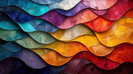 Poster - Abstract Colorful Wave Pattern with Textured Brushstrokes creating a dynamic vibrant flowing design