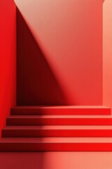 Poster - A vibrant red abstract background featuring steps and sharp shadows, perfect for modern design and artistic projects.