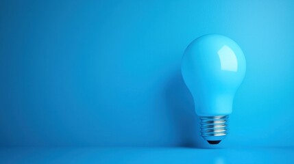 Wall Mural - A glowing blue light bulb against a smooth blue background, symbolizing innovation and creativity in a modern setting.