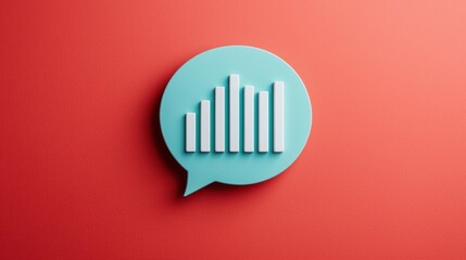 Poster - Stylish communication icon with a rising graph, symbolizing growth and conversation on a vibrant coral background.