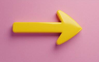 Wall Mural - Bright yellow arrow on a pink background, perfect for directional signage, modern design, and vibrant visual communication.