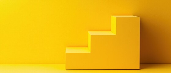 Poster - Minimalistic yellow staircase design on a vibrant yellow wall, symbolizing growth and progress in a modern space.