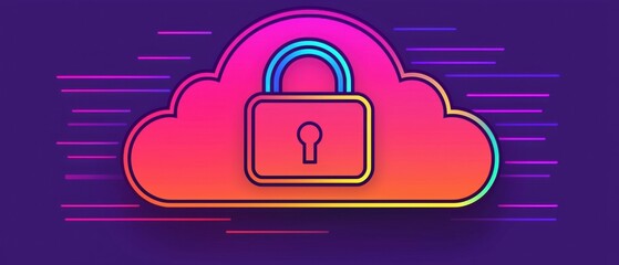 Poster - Visual representation of cloud security, featuring a lock symbol integrated into a colorful cloud design against a vibrant background.
