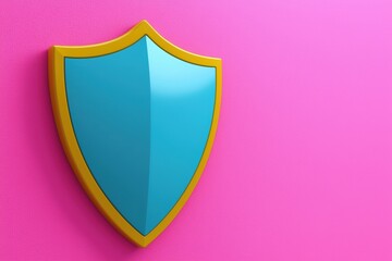 Poster - Bright blue shield icon on a pink background, symbolizing protection, security, and safety in a modern design.