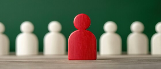 Poster - A striking red figurine stands out among a group of white figures, symbolizing individuality and leadership in a crowd.