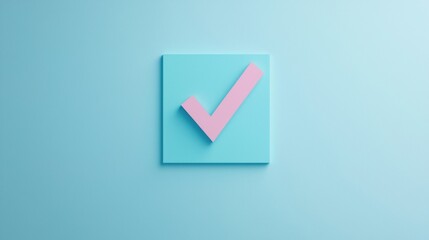 Poster - Bright blue background with a pastel pink check mark, symbolizing approval, completion, or success in a modern design.
