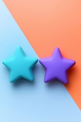 Poster - Colorful star shapes in blue and purple on a pastel background, perfect for children's design and playful creative projects.
