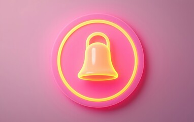 Poster - Stylish neon bell icon on a pink background, symbolizing notifications, alerts, and reminders with a modern aesthetic.