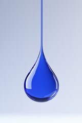 Poster - A vivid blue liquid droplet suspended against a soft background, capturing the beauty of fluid dynamics and color.