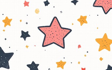 Poster - A whimsical pattern featuring colorful hand-drawn stars scattered against a light background, perfect for playful designs.