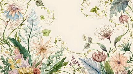 Flowers and plants. Hand drawn floral collection with flowers and leaves.