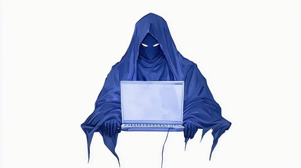 Poster - Hacker in Dark Attire, mysterious figure immersed in technology, surrounded by screens and code, watercolor illustration, ideal for digital projects and creative designs