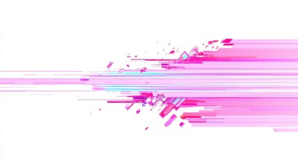 Poster - Glitchy VHS Art, Horizontal distortion of a broken video image featuring pixel noise in vibrant colors, watercolor style, presented on a clean white background for creative use