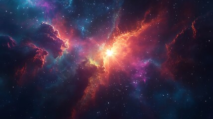 A colorful nebula with bright stars and galaxies