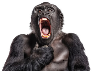 Isolated Gorilla Yawning Close-up