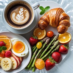 breakfast with croissant and coffee