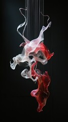 Poster - Abstract hanging glass sculpture in red and clear colors against dark background