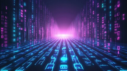 Poster - Vibrant Futuristic Neon Tech Environment with Grain Effect